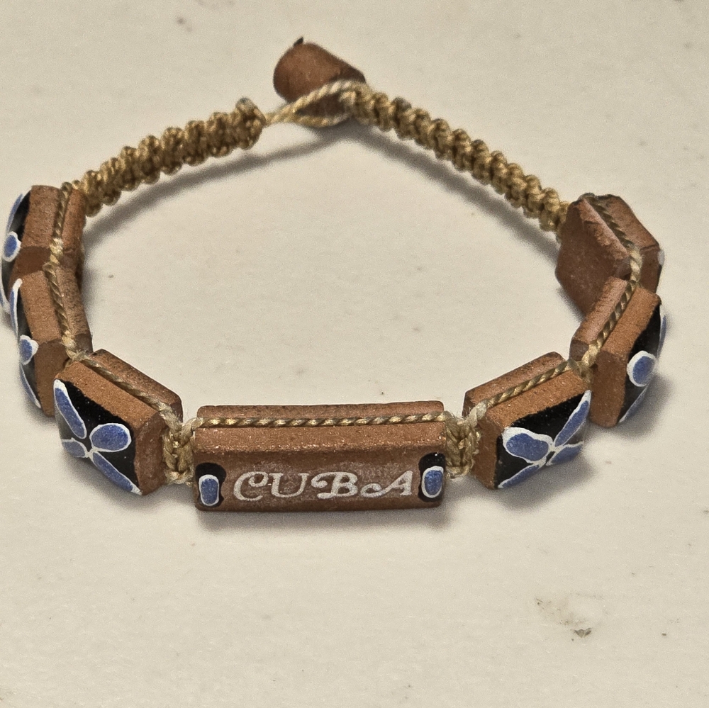 Terra Cotta Artisan Bracelet Hand Painted Cuba Braided Cord Lot 4